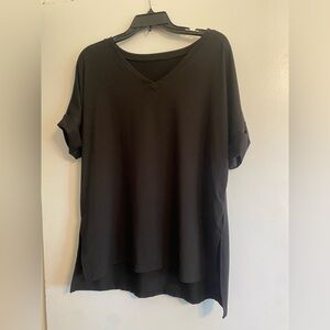 Casual Black Oversized Top with Rolled Short Sleeves- Size M